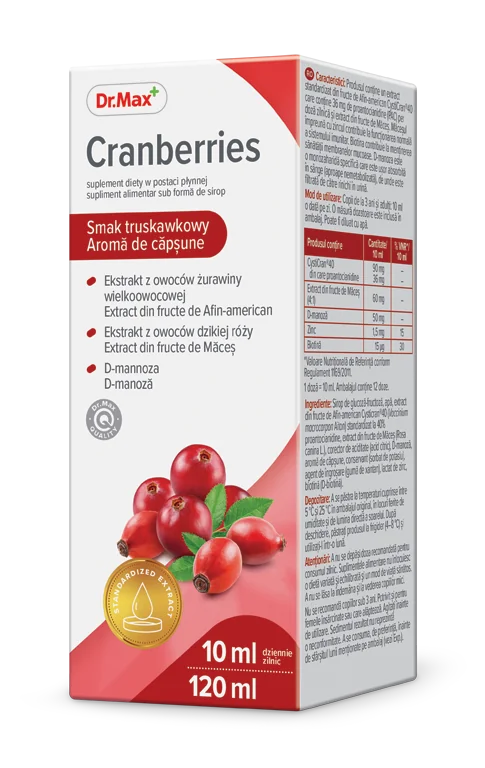 Cranberries Dr. Max syrop żurawinowy o smaku truskawkowym, 120ml