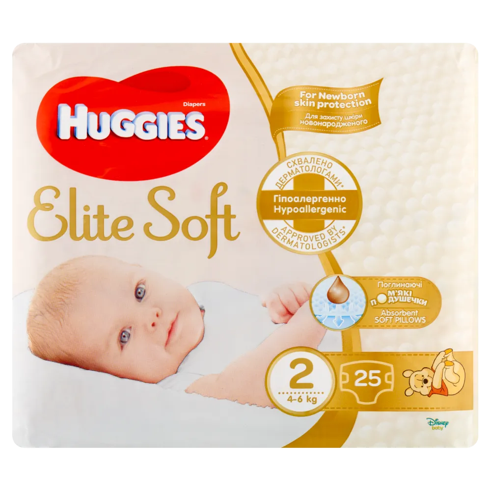 Huggies Elite Soft, pieluchy, rozmiar 2, 4-6 kg, 25 sztuk