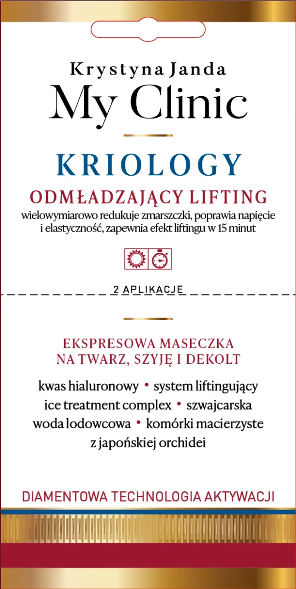 Janda My Clinic KRIOLOGY Odmładzający Lifting ekspresowa maseczka na twarz, szyję i dekolt, 8 ml