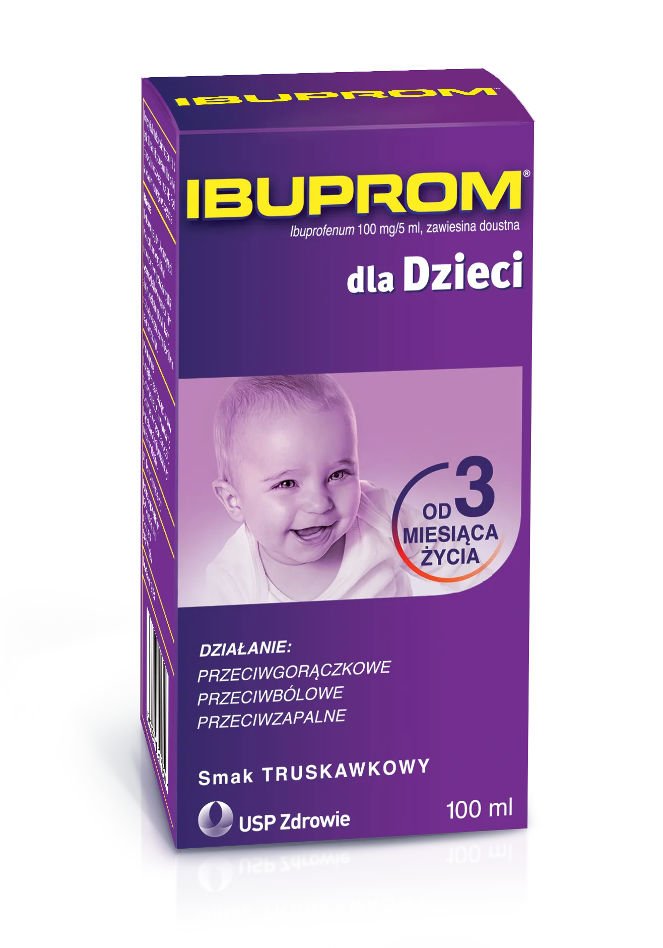 Ibuprom dla Dzieci, 0,1 g/5 ml, zawiesina doustna, smak truskawkowy, 100 ml