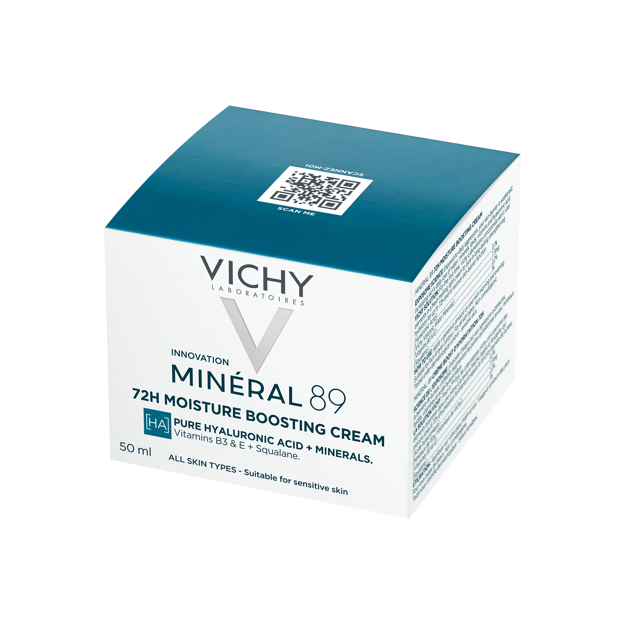 Vichy Minéral 89 lekki krem nawilżająco-odbudowujący 72h, 50 ml