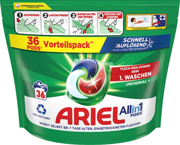Ariel Universal+ kapsułki z płynem do prania, 36 sztuk