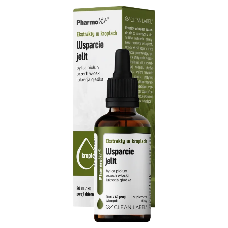 Pharmovit Clean label ekstrakty w kroplach, Wsparcie jelit, suplement diety, 30 ml