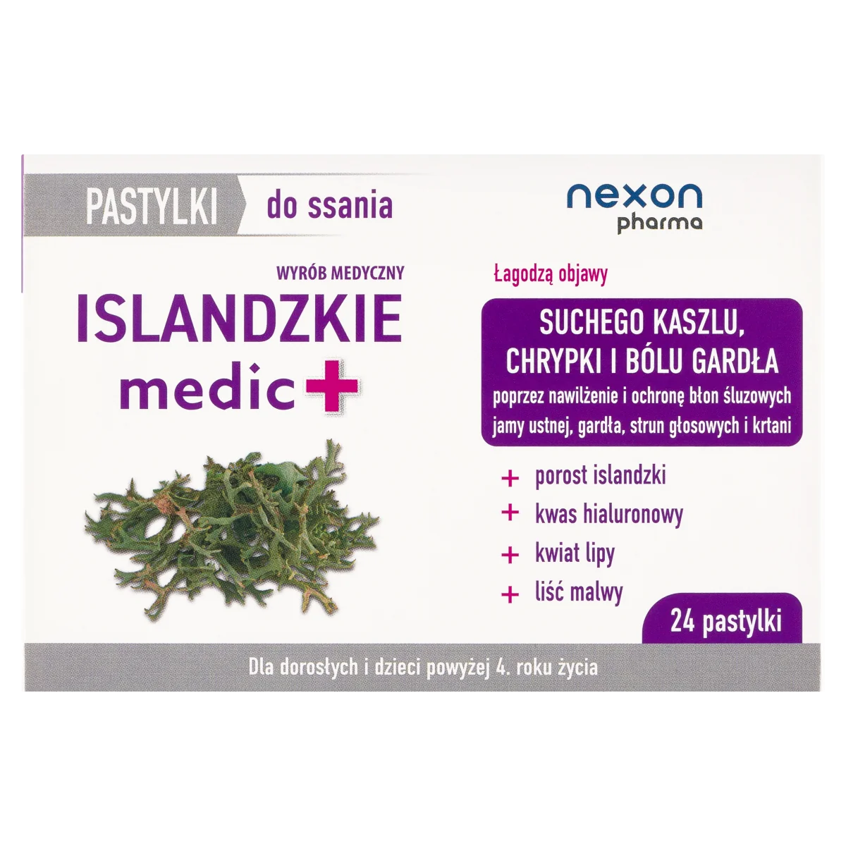 Nexon Pharma Islandzkie medic+ pastylki do ssania, 24 szt.
