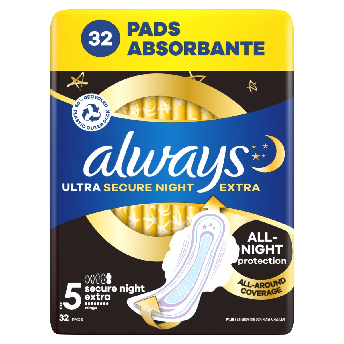 Always Ultra Secure Night Extra podpaski ze skrzydełkami, 32 szt.