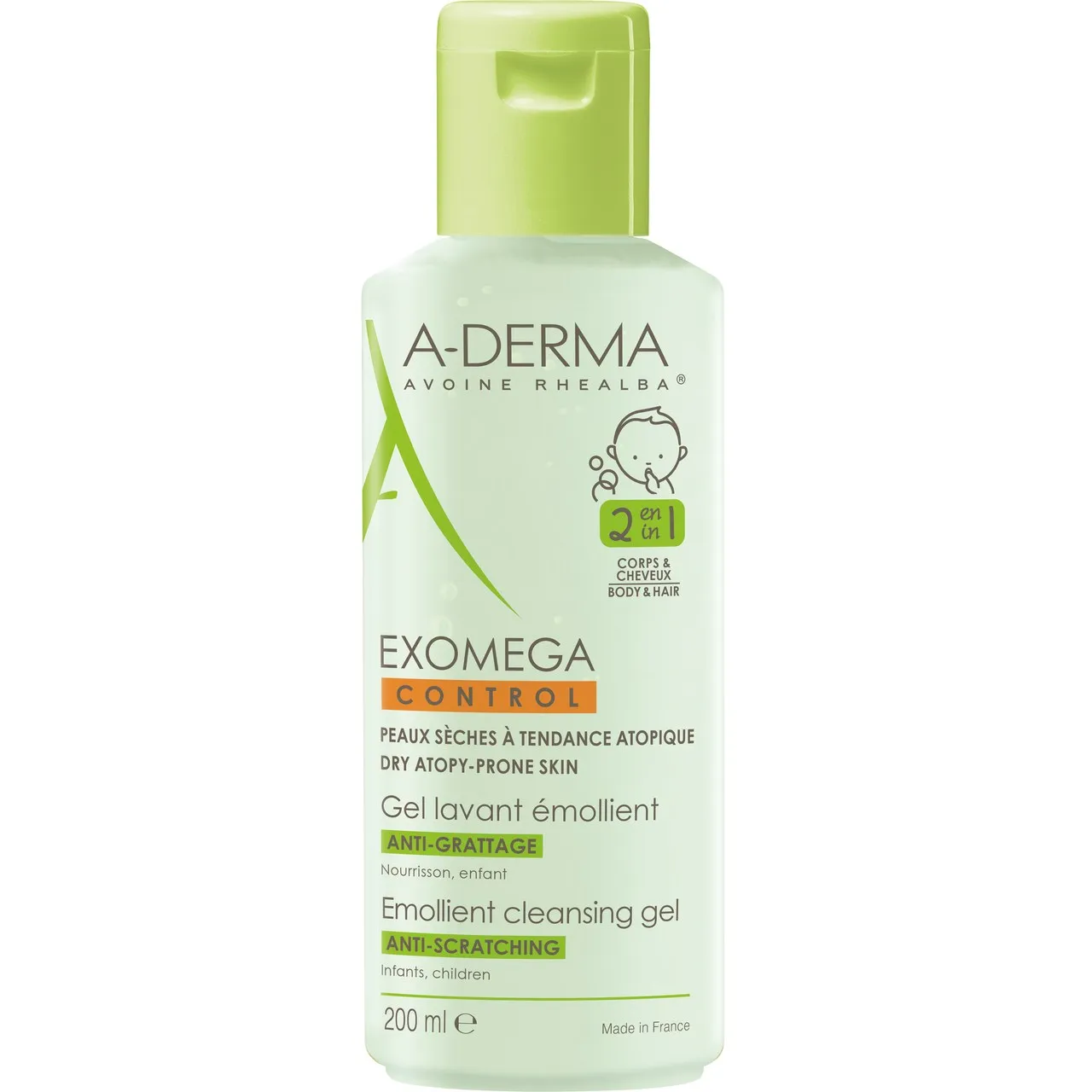 A-Derma Exomega Control, żel emolient do mycia ciała i włosów 2w1, 200 ml