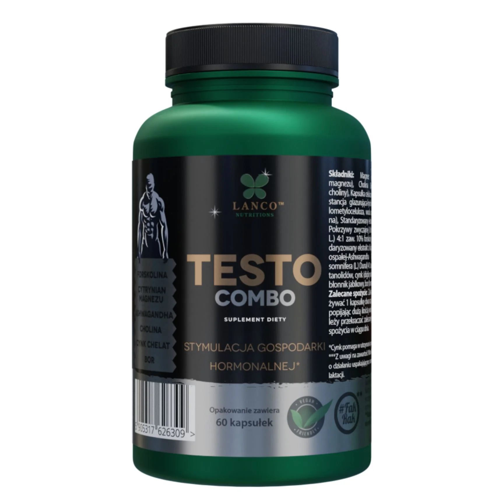 Lanco Nutritions Testo Combo Wzrost poziomu testosteronu, 60 kapsułek