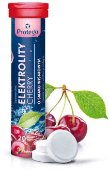 Protego Elektrolity Cherry tuba 20 tabletek musujących o smaku wiśniowym Protego Elektrolity Cherry tuba 20 tabletek musujących o smaku wiśniowym