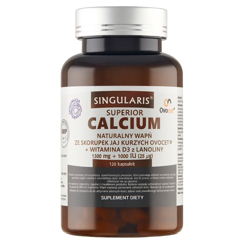 Singularis Calcium naturalny wapń ze skorupek jaj kurzych + witamina D3 z lanoliny, 120 kapsułek