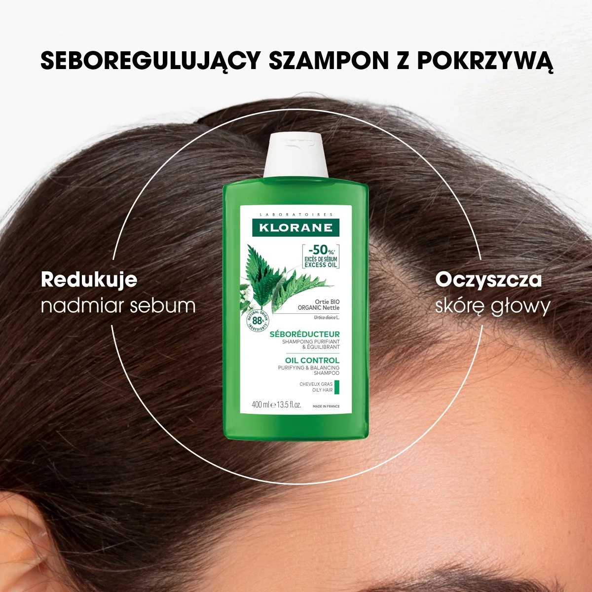 Klorane szampon oczyszczający i przywracający równowagę z pokrzywą, 400 ml