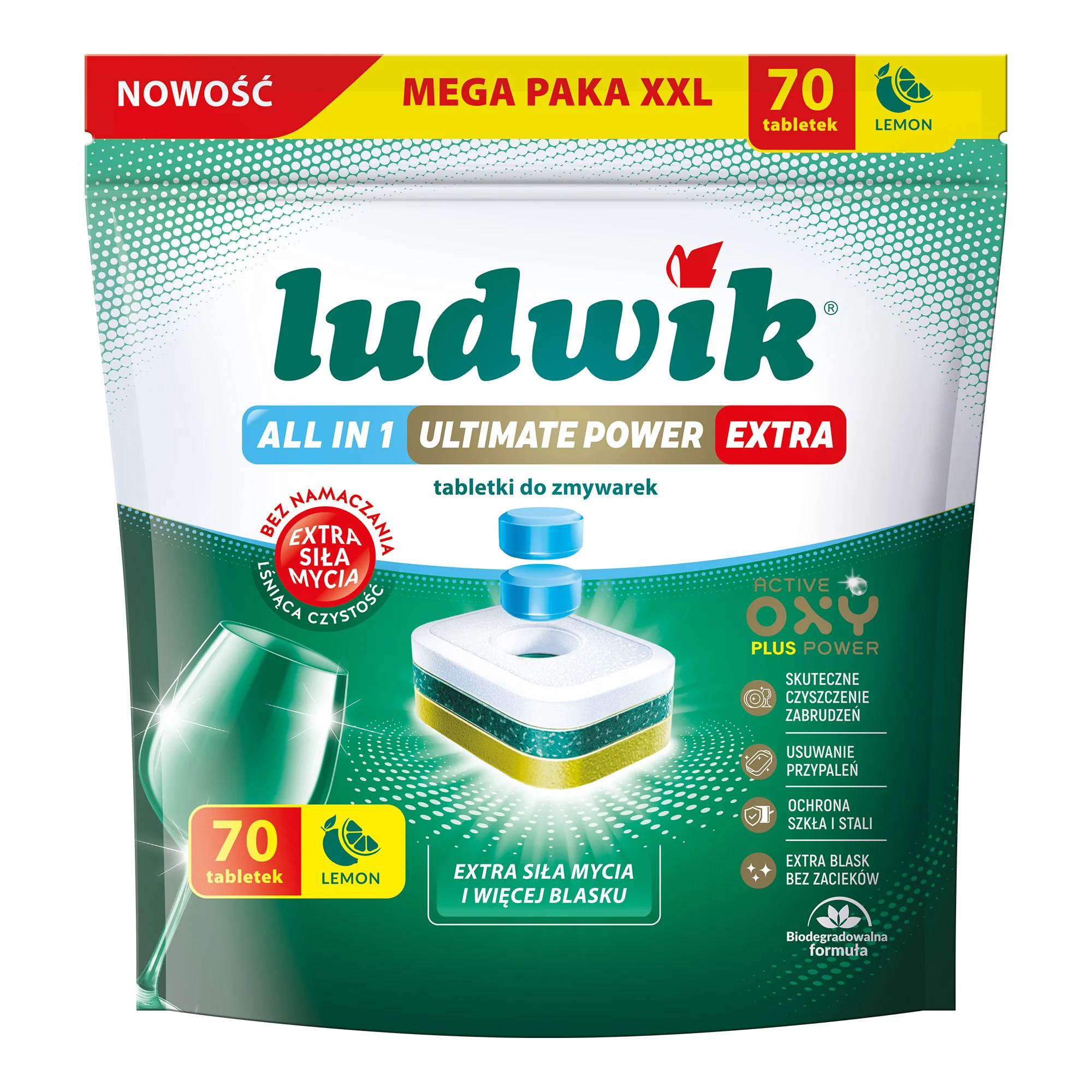Ludwik All in 1 Ultimate Power Extra tabletki do zmywarek, lemon, 70 sztuk