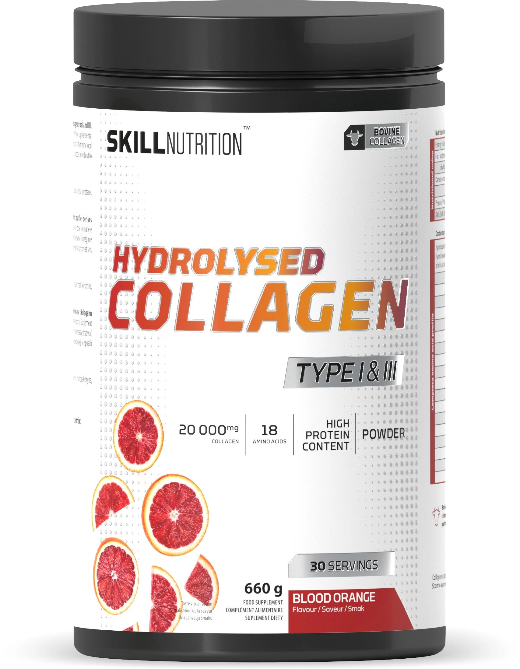 Skill Hydrolysed Collagen Type I & III o smaku czerwonej pomarańczy, proszek, 660 g