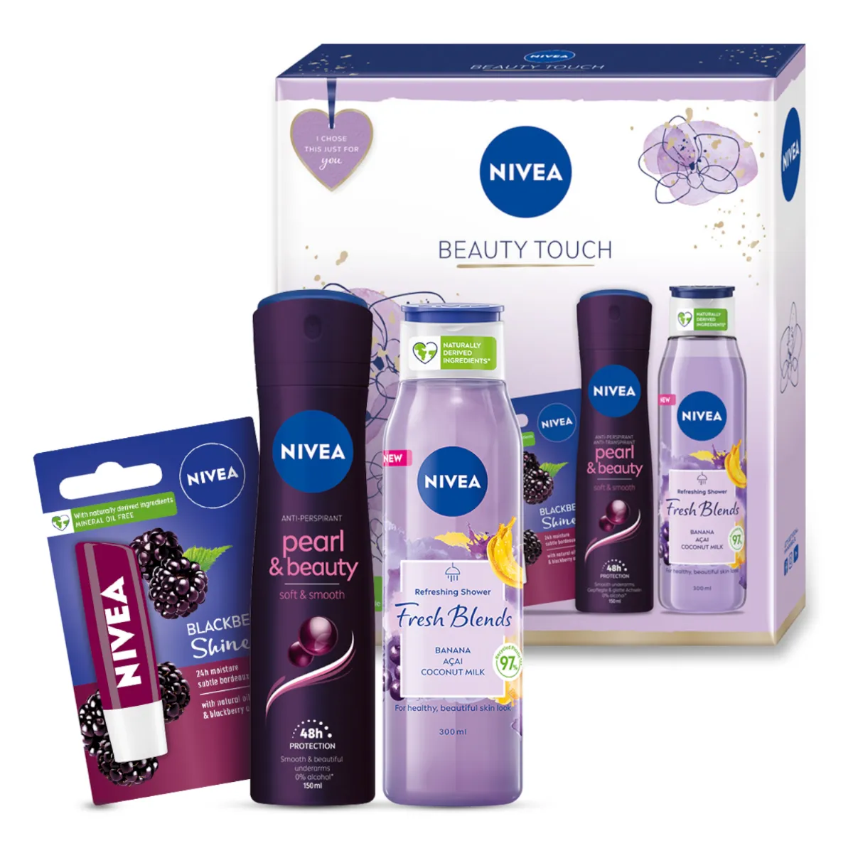 Nivea Beauty Touch zestaw kosmetyków dla kobiet, 300 ml + 150 ml + 5,5 ml 