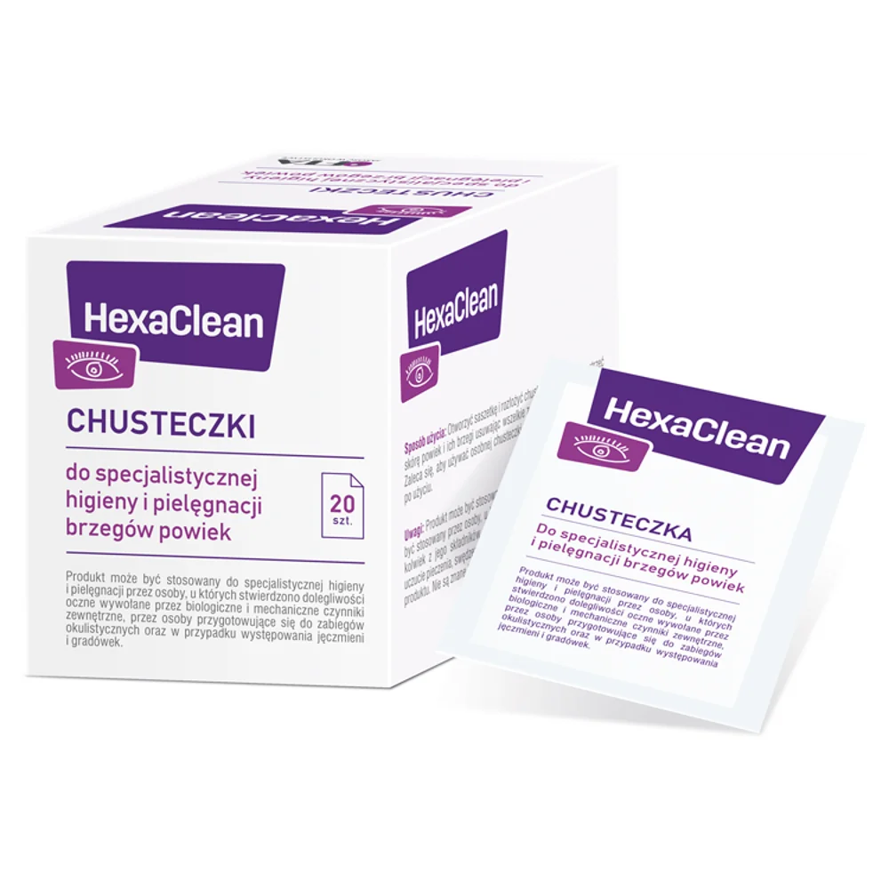 HexaClean chusteczki do pielęgnacji brzegów powiek, 20 sztuk