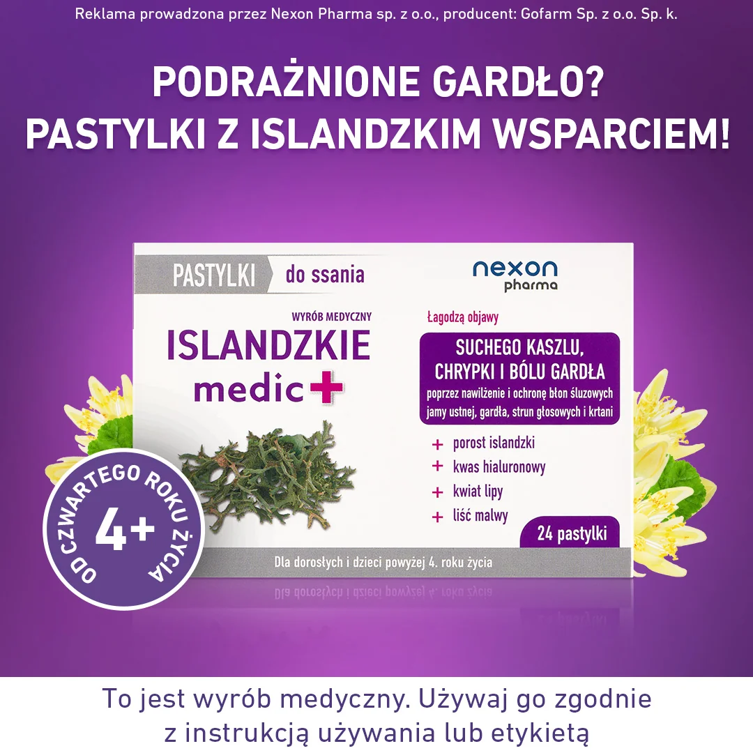 Nexon Pharma Islandzkie medic+ pastylki do ssania, 24 szt.