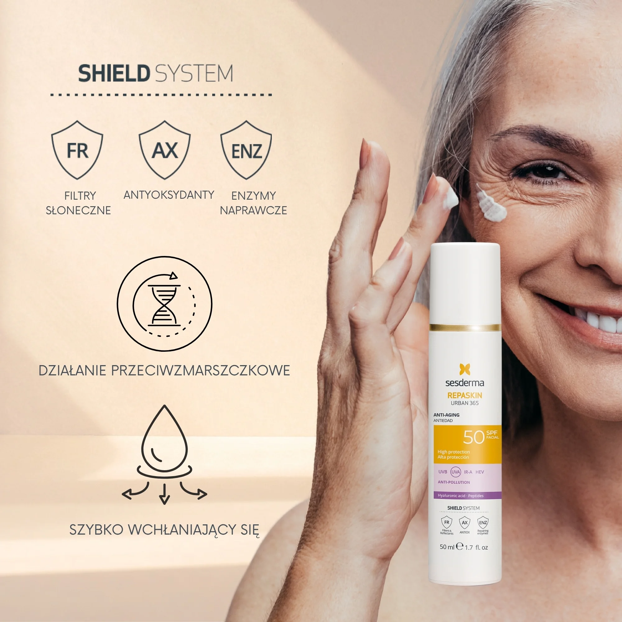 Sesderma Repaskin Urban 365 Anti-Age krem do twarzy SPF 50, 50 ml