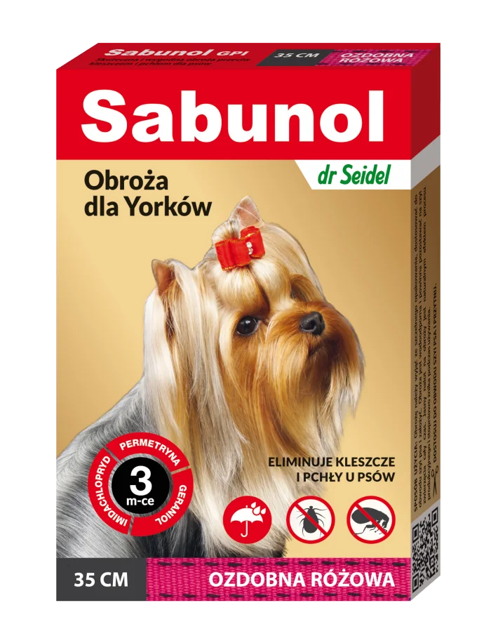 dr Seidel Sabunol obroża ozdobna dla Yorków przeciw pchłom i kleszczom różowa, 35 cm, 1 szt.