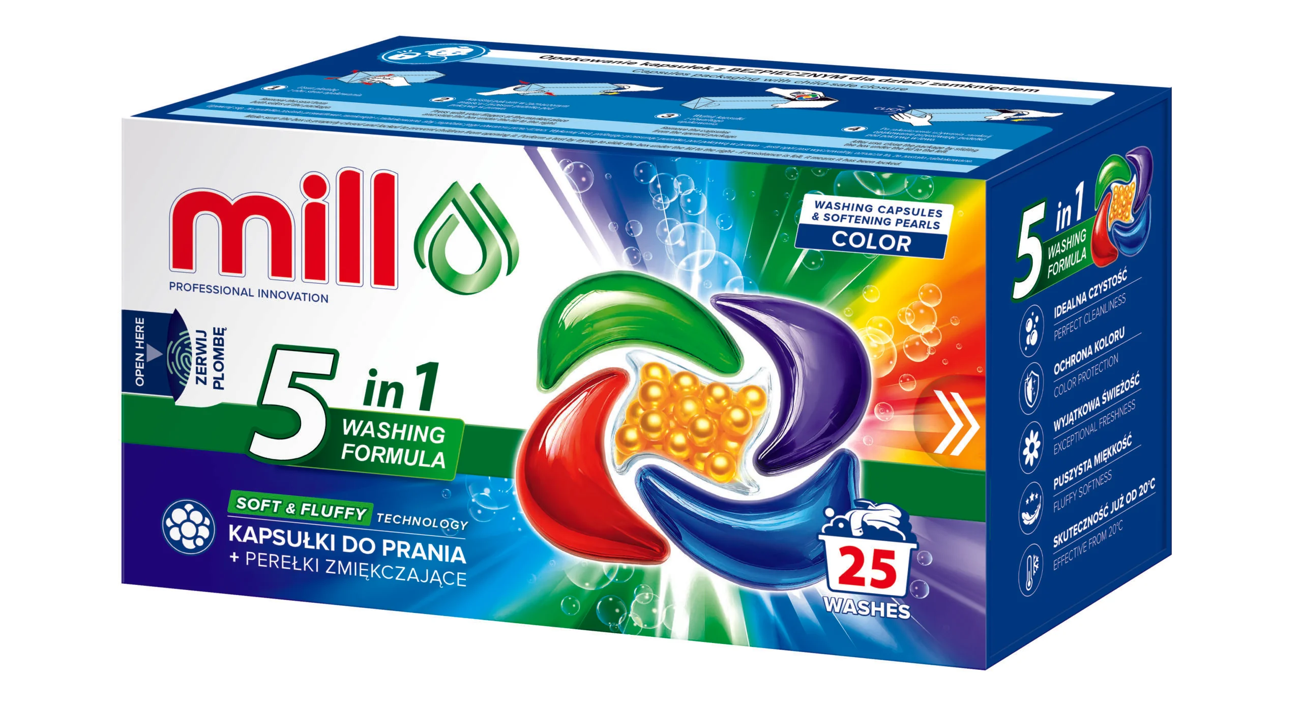 Mill Color kapsułki do prania + perełki zmiękczające, 25 sztuk