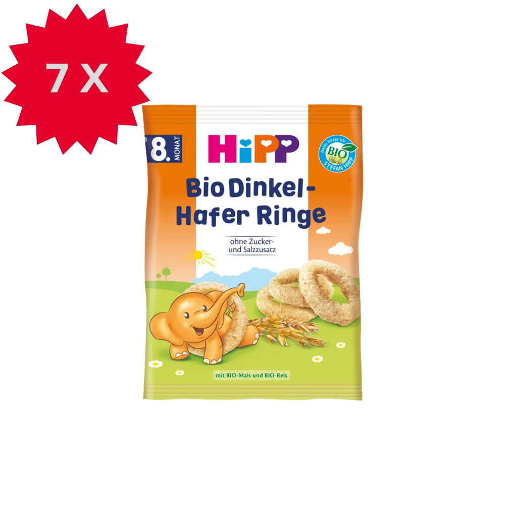 HiPP BIO chrupiące kółeczka orkiszowo-owsiane, 7 x 30 g