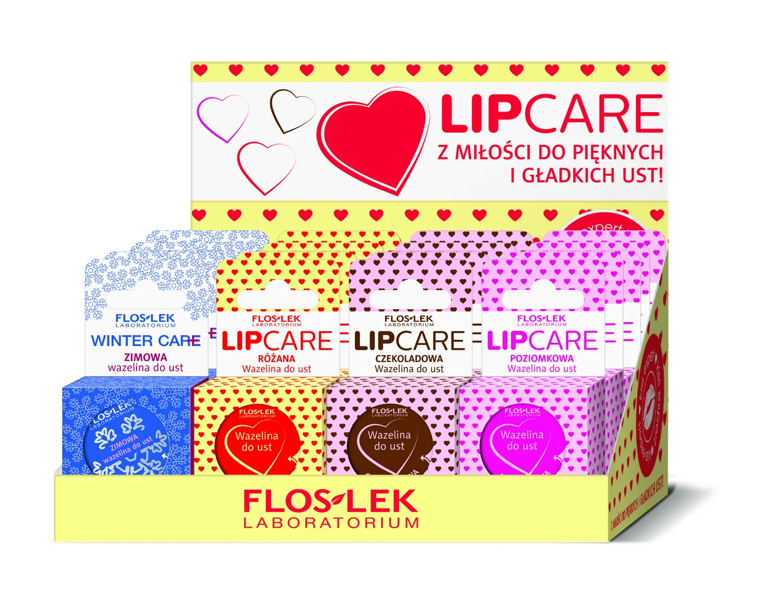 Floslek Lip Care,  zestaw wazelin do ust, zimowa, różana, czekoladowa, poziomkowa, 4 X 5 g