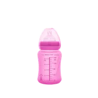 Everyday Baby szklana butelka ze smoczkiem S reagująca na temperaturę, wiśniowa, 1 szt.
