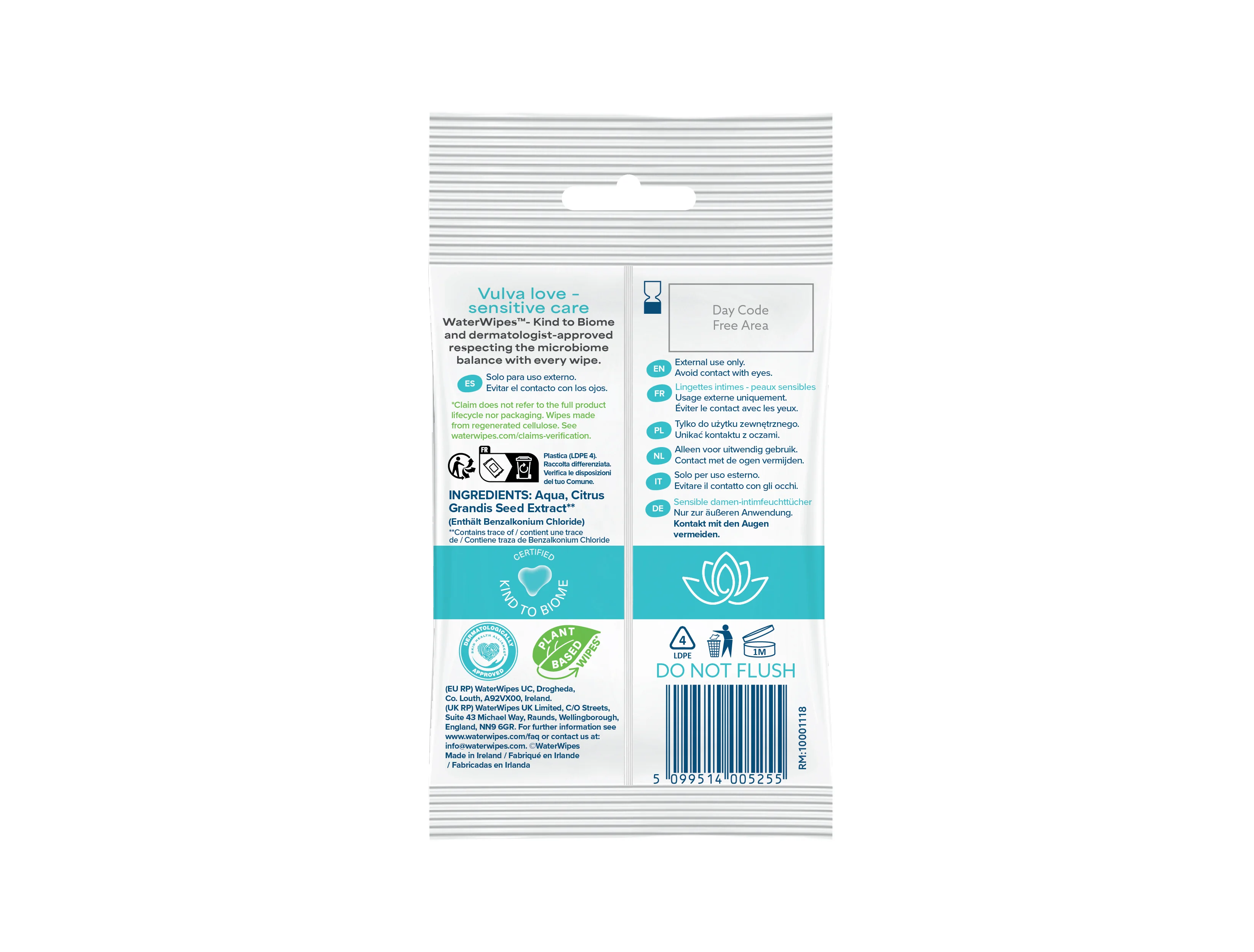 WaterWipes Fem Care Sensitive chusteczki nawilżane do higieny intymnej, 10 sztuk