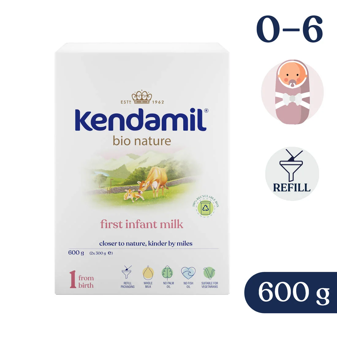 Kendamil® BIO Nature 1 pierwsze mleko dla niemowląt 0-6 m, 600 g