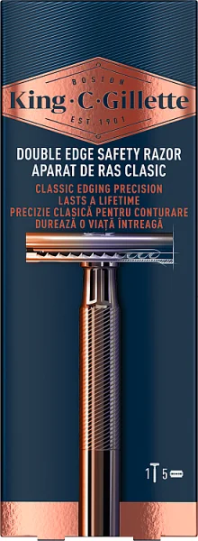 King C Gillette Double Edge męska maszynka do golenia z trwałą metalową rączką, w zestawie 5 ostrzy