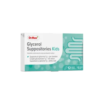 Glycerol Suppositories Kids Dr.Max, czopki glicerynowe 1g dla dzieci, 12 sztuk 