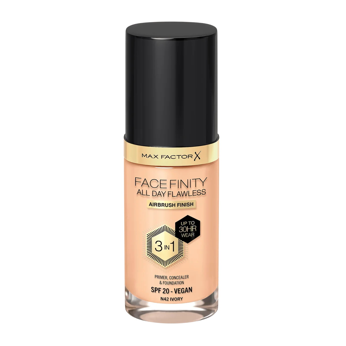Max Factor Facefinity All Day Flawless 3in1 Kryjący podkład w płynie z filtrem SPF 20 nr N42 Ivory, 30 ml