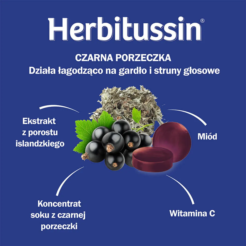 Herbitussin Porost Islandzki, suplement diety, 12 pastylek do ssania 