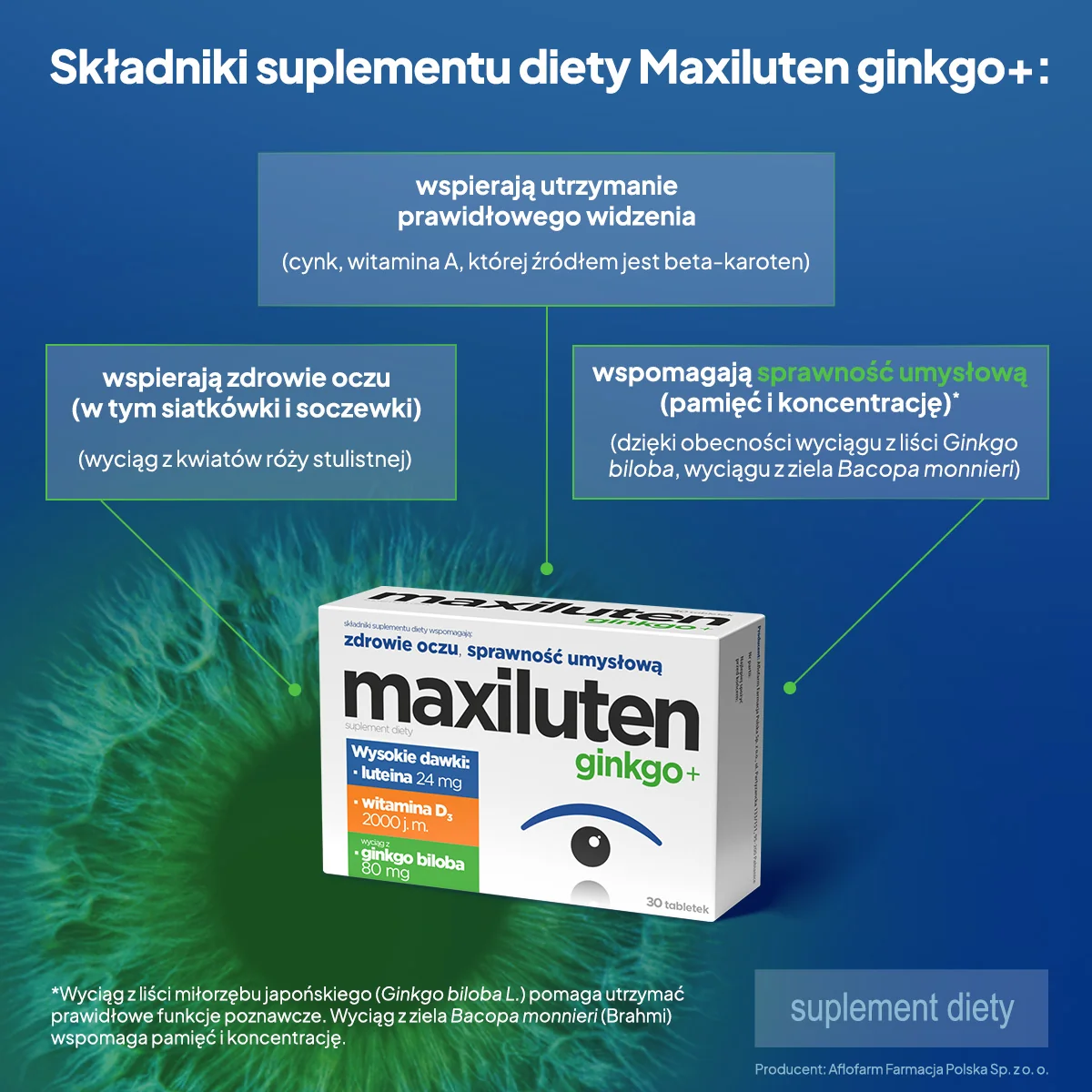 Maxiluten ginkgo+ suplement diety, 30 tabletek
