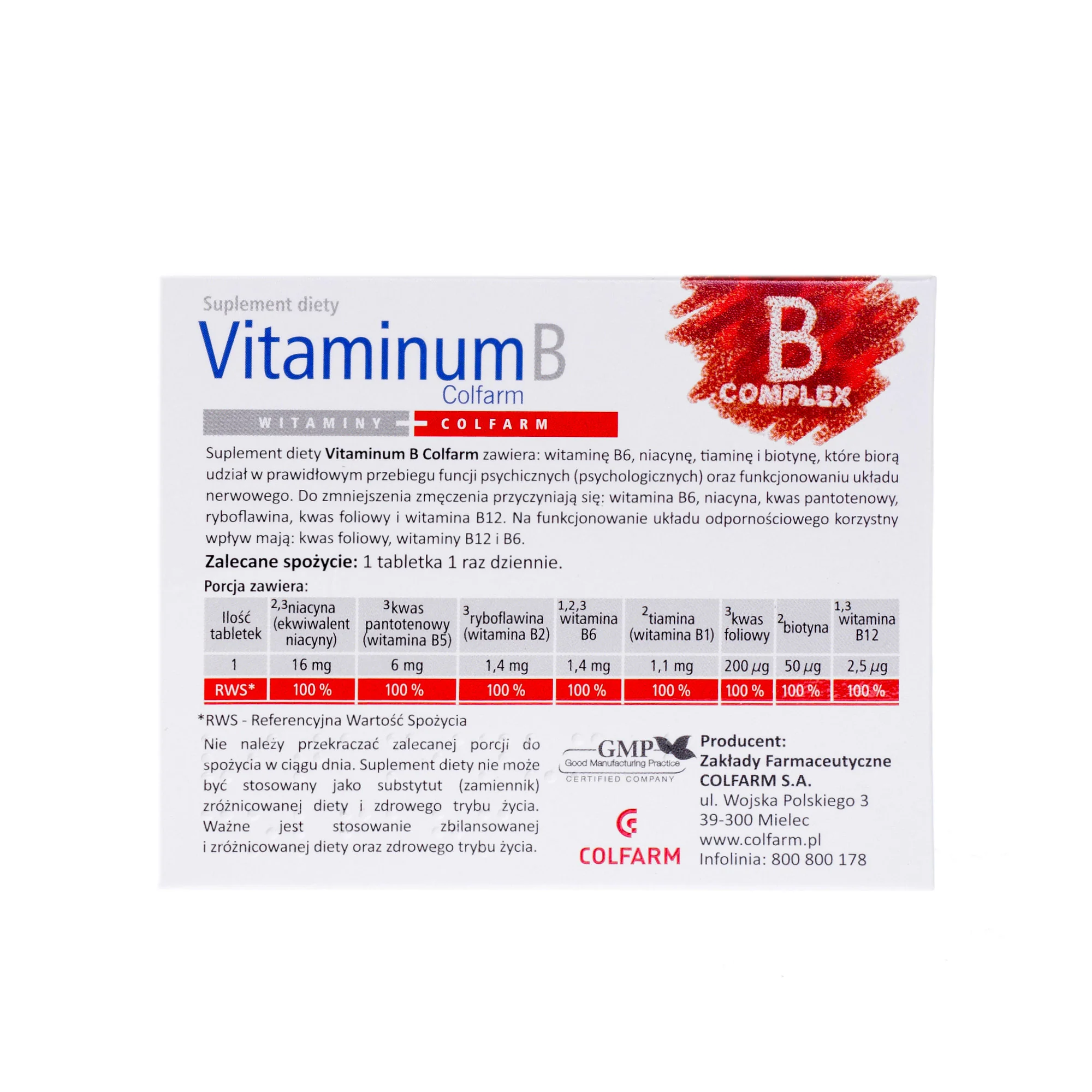 Vitaminum B Colfarm, suplement diety, 50 + 10 tabletek