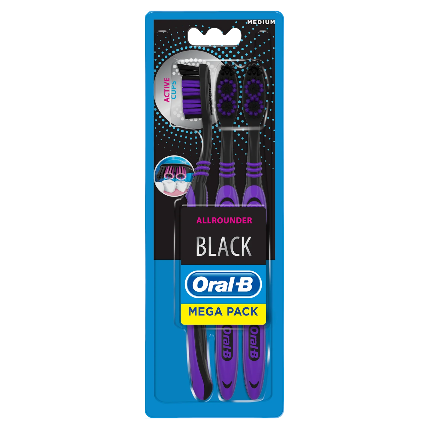 Oral-B All-round Black, Manualna szczoteczka do zębów, 3 sztuki