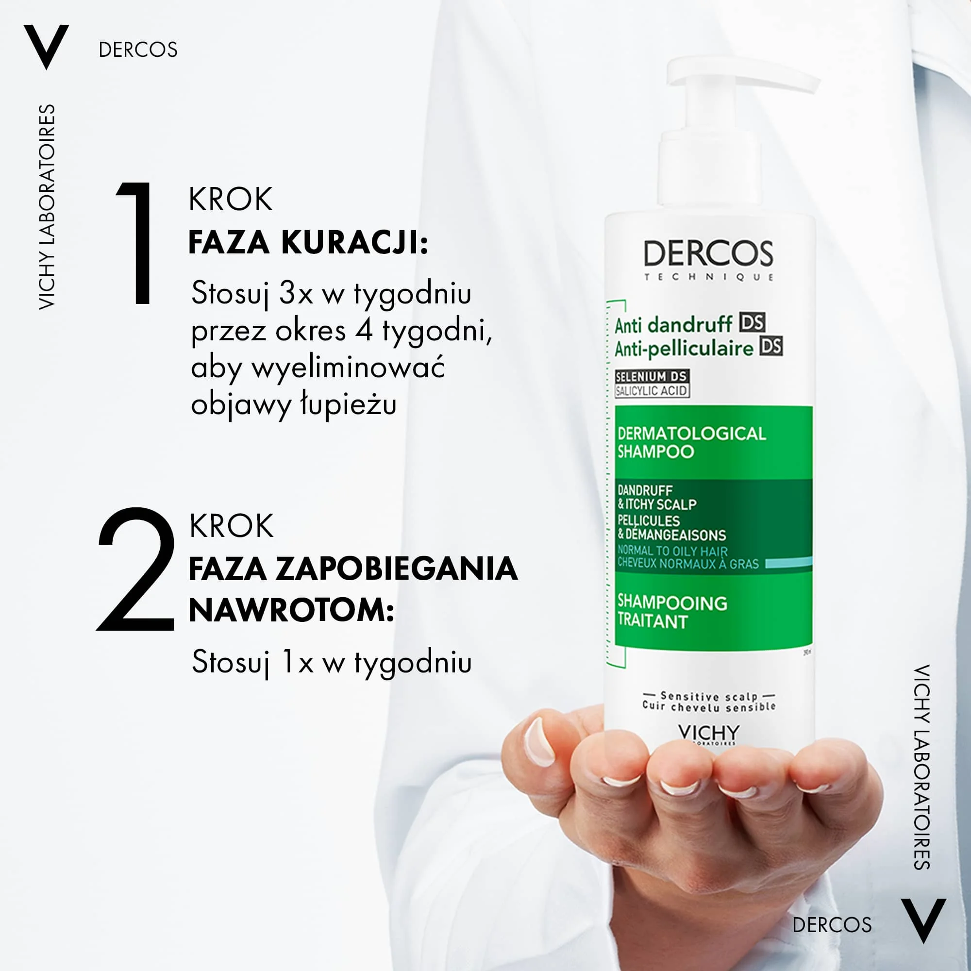 Vichy Dercos Szampon przeciwłupieżowy, włosy normalne i przetłuszczające się, 390 ml