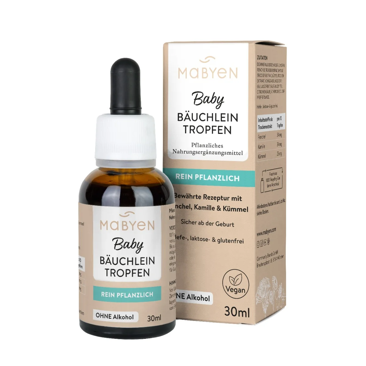 MABYEN Baby ziołowe krople na brzuszek dla niemowląt, 30 ml
