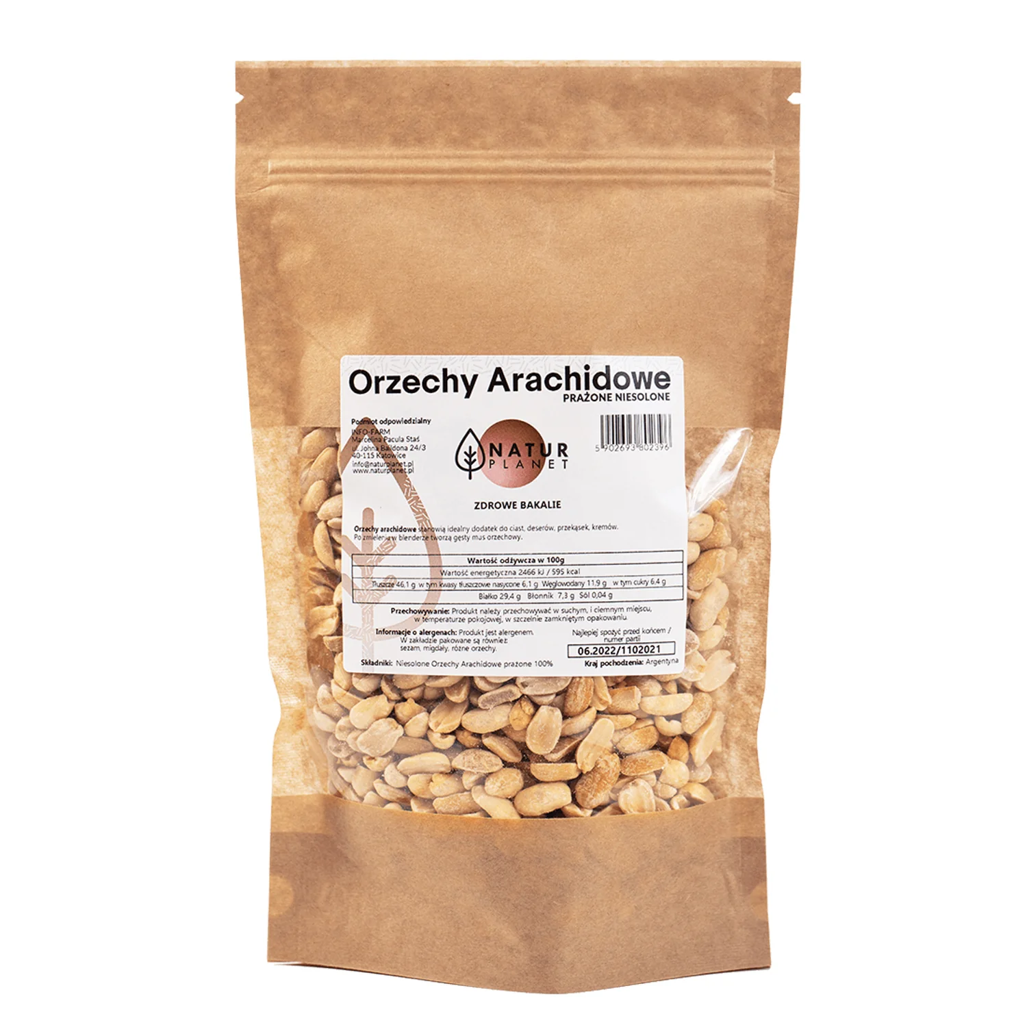 Natur Planet Zdrowe Bakalie orzechy arachidowe prażone niesolone, 250 g