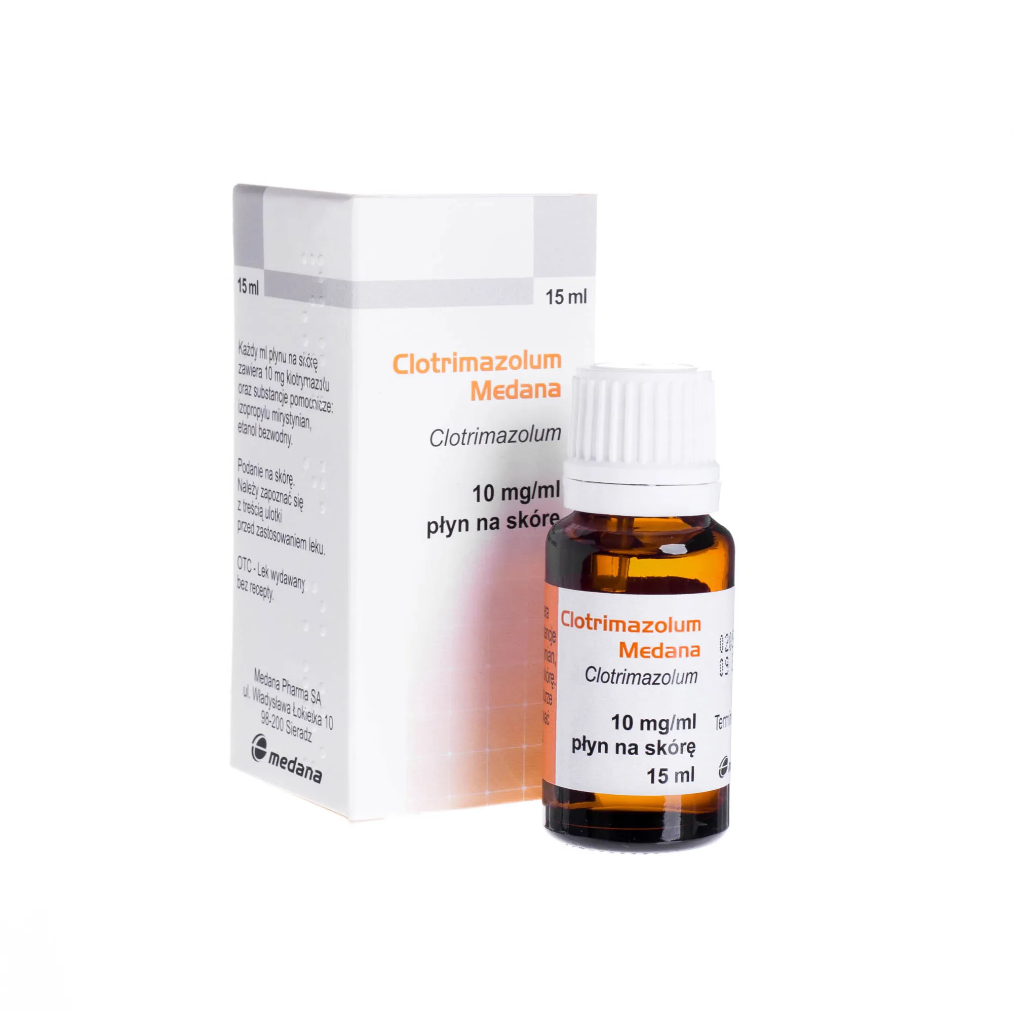 Clotrimazolum Medana 10 mg/ml - płyn na skórę o szerokim zakresie działania przeciwgrzybiczego, 15 ml