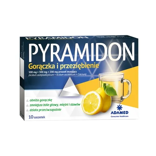 Pyramidon 500 mg + 300 mg + 200 mg, proszek musujący, 10 saszetek