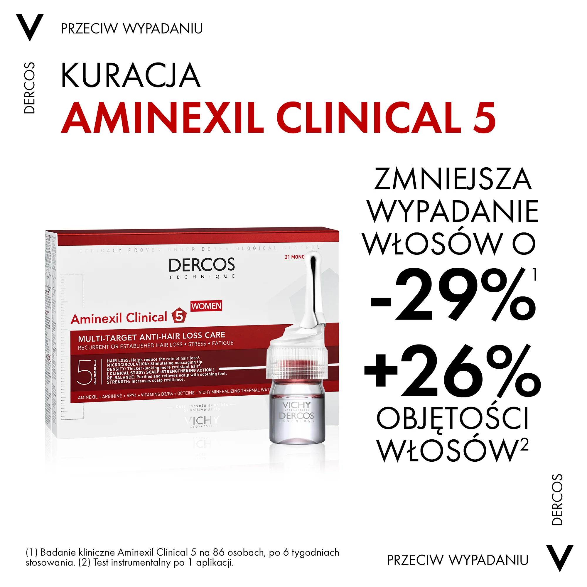 Vichy Dercos Aminexil Clinical 5 Kuracja przeciw wypadaniu włosów dla kobiet, 21 ampułek