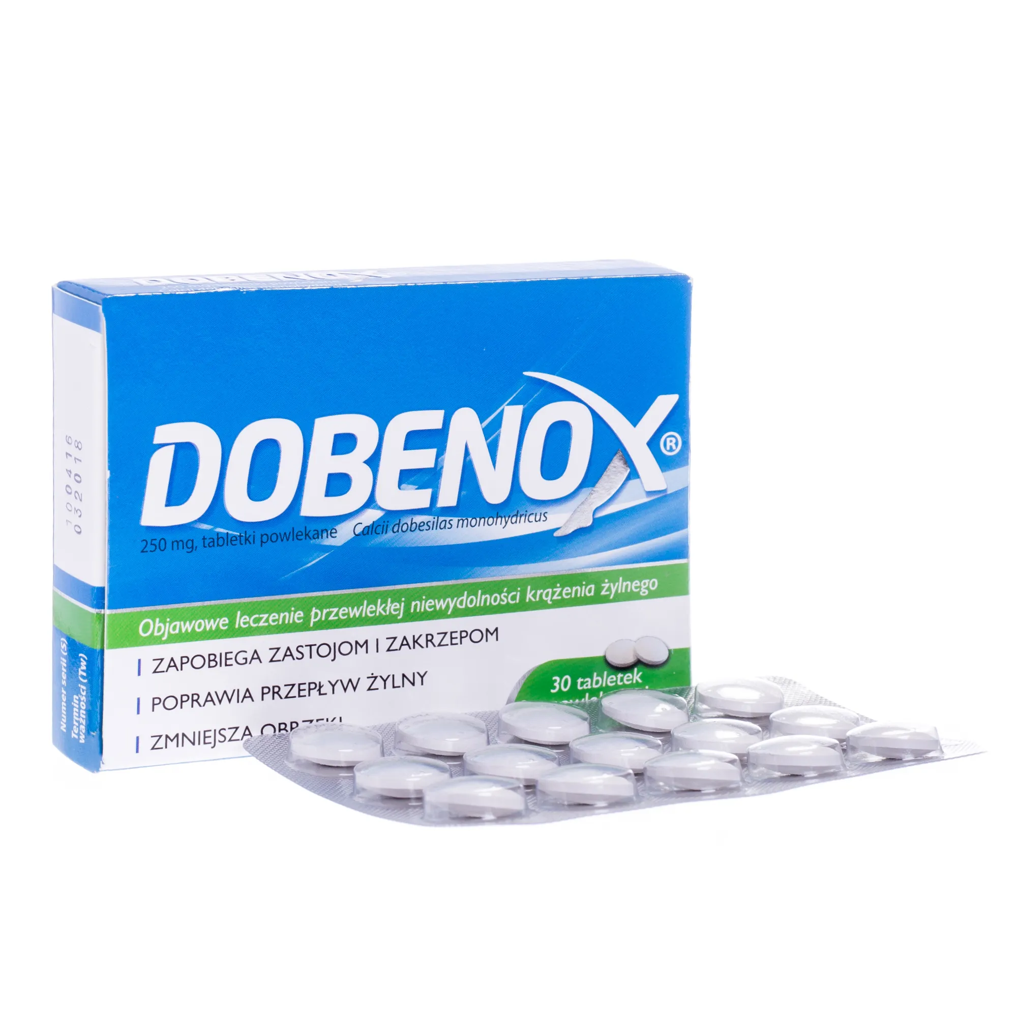 Dobenox, zapobiega zastojom i zakrzepom oraz poprawia przepływ żylny, 30 tabletek powlekanych