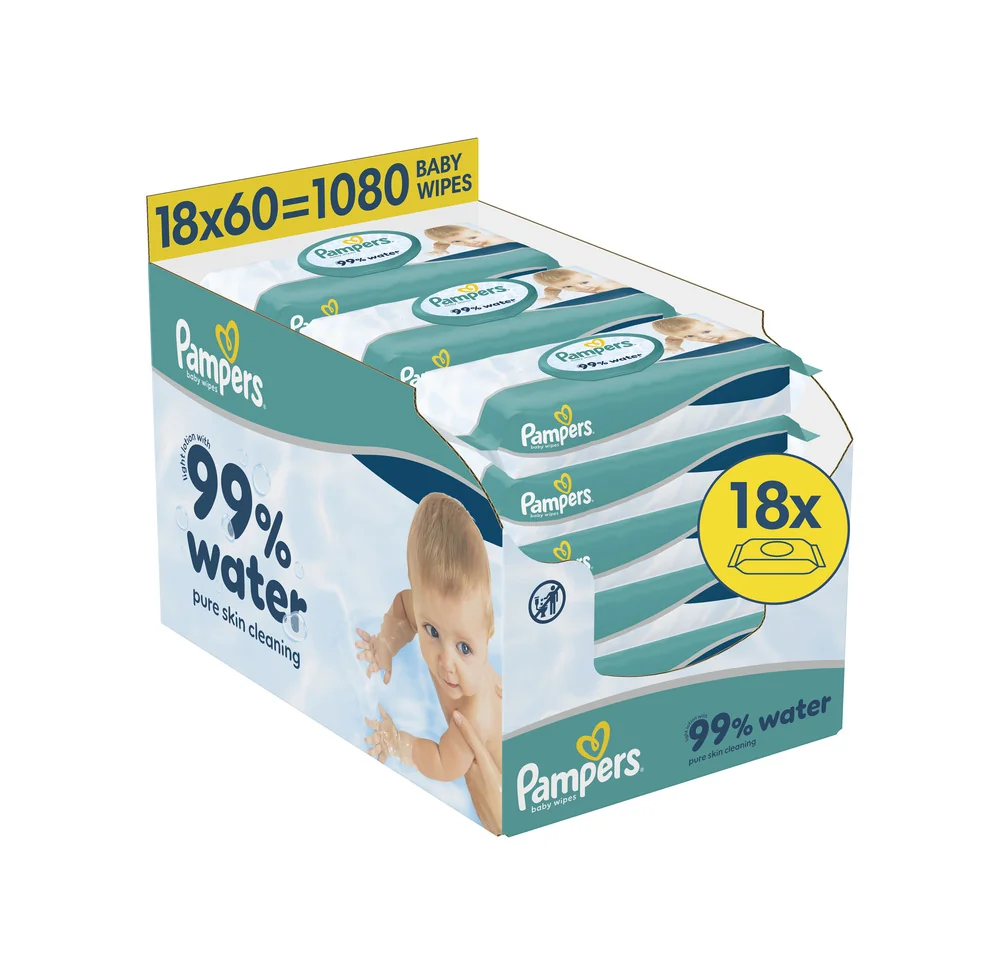 Pampers 99% Water chusteczki nawilżane dla dzieci, 18 x 60 sztuk