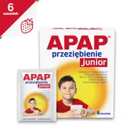 Apap Przeziębienie Junior, 300 mg + 20 mg + 5 mg, proszek do sporządzania roztworu doustnego, 6 saszetek