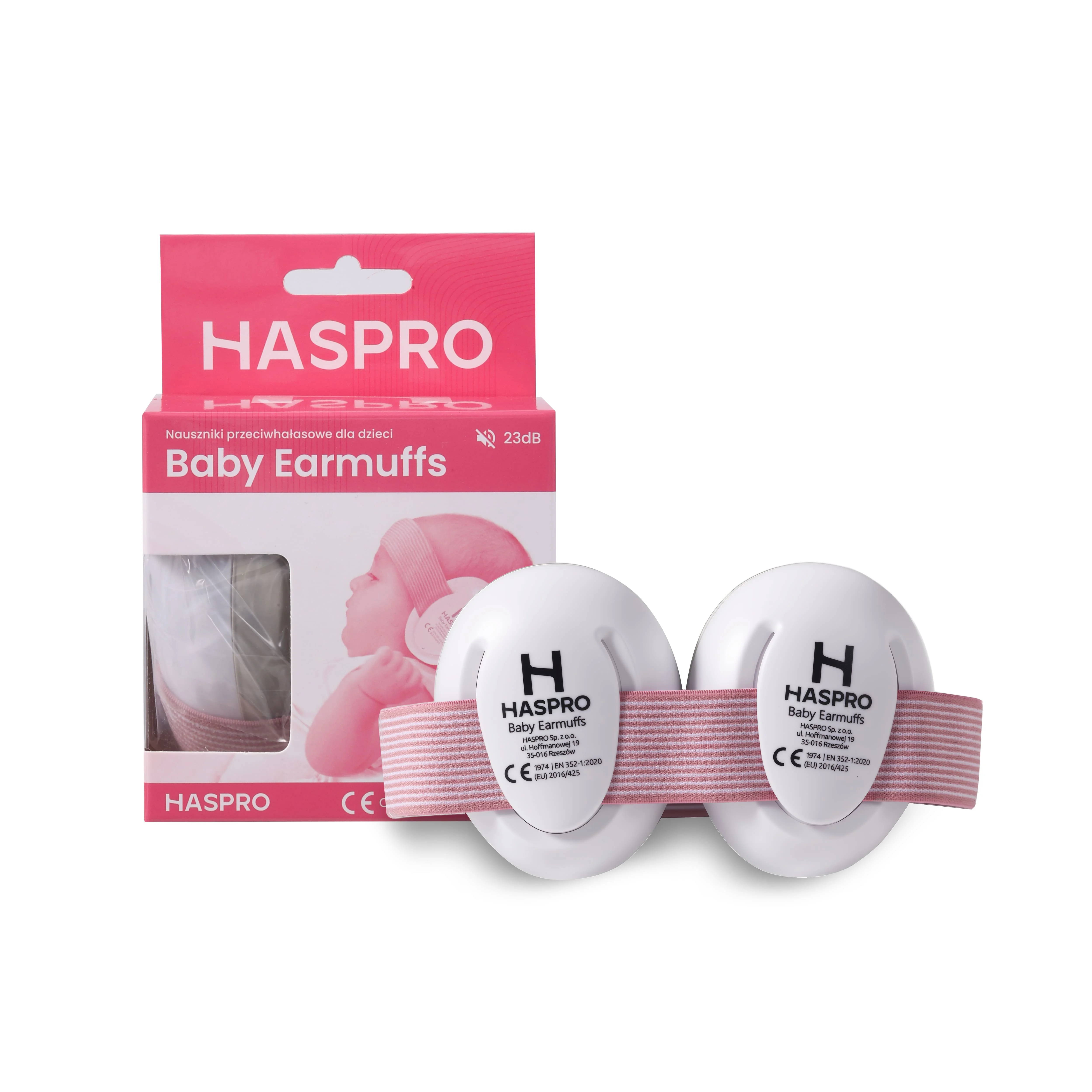 HASPRO Baby Earmuffs PINK 0+ różowe nauszniki dla dzieci i niemowląt, 1 sztuka