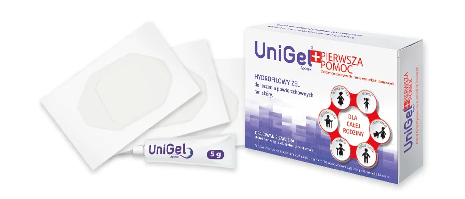 UniGel+ Pierwsza Pomoc,  zestaw do opatrywania ran, 1 sztuka. Data ważności 2022-12-31