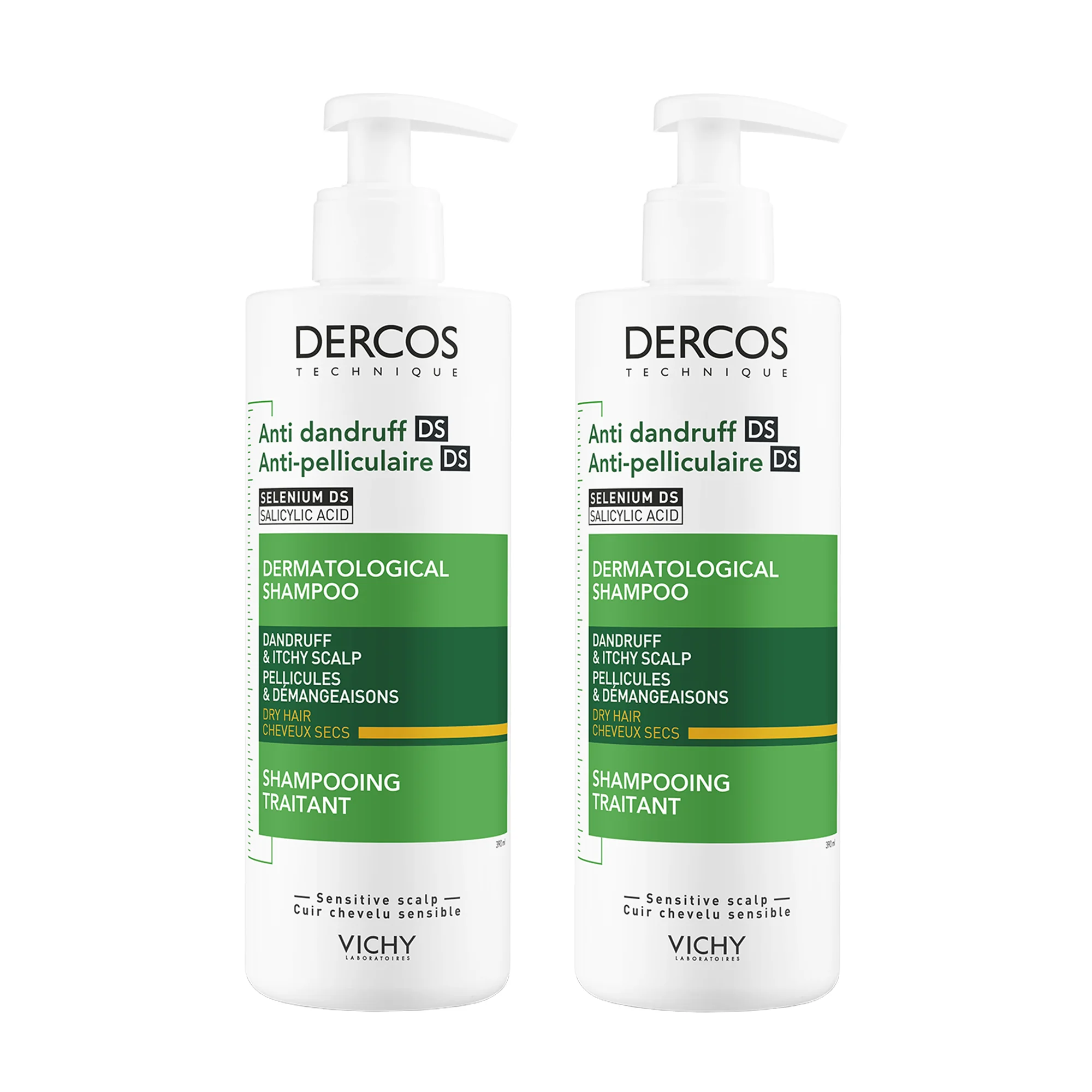 Vichy Dercos szampon przeciwłupieżowy do włosów suchych, 2 x 390 ml