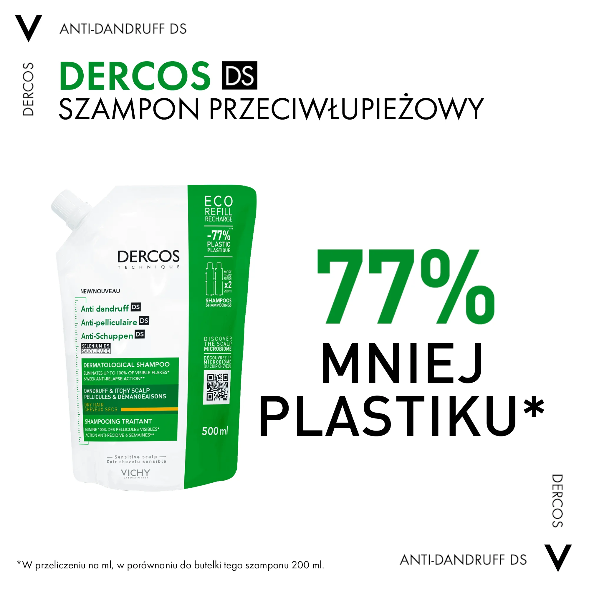 Vichy Dercos szampon przeciwłupieżowy do suchych włosów (refill), 500 ml