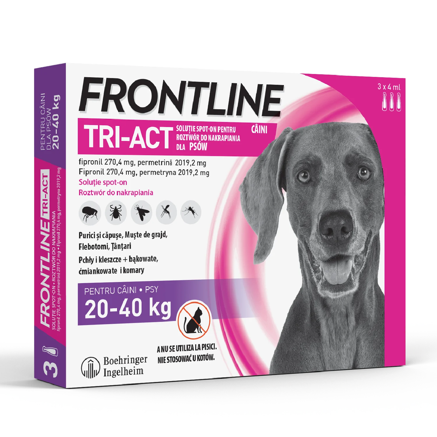 Frontline Tri-Act L (270,4 mg + 2019,2 mg)/4 ml roztwór do nakrapiania dla psów 20-40 kg, 3 x 4 ml