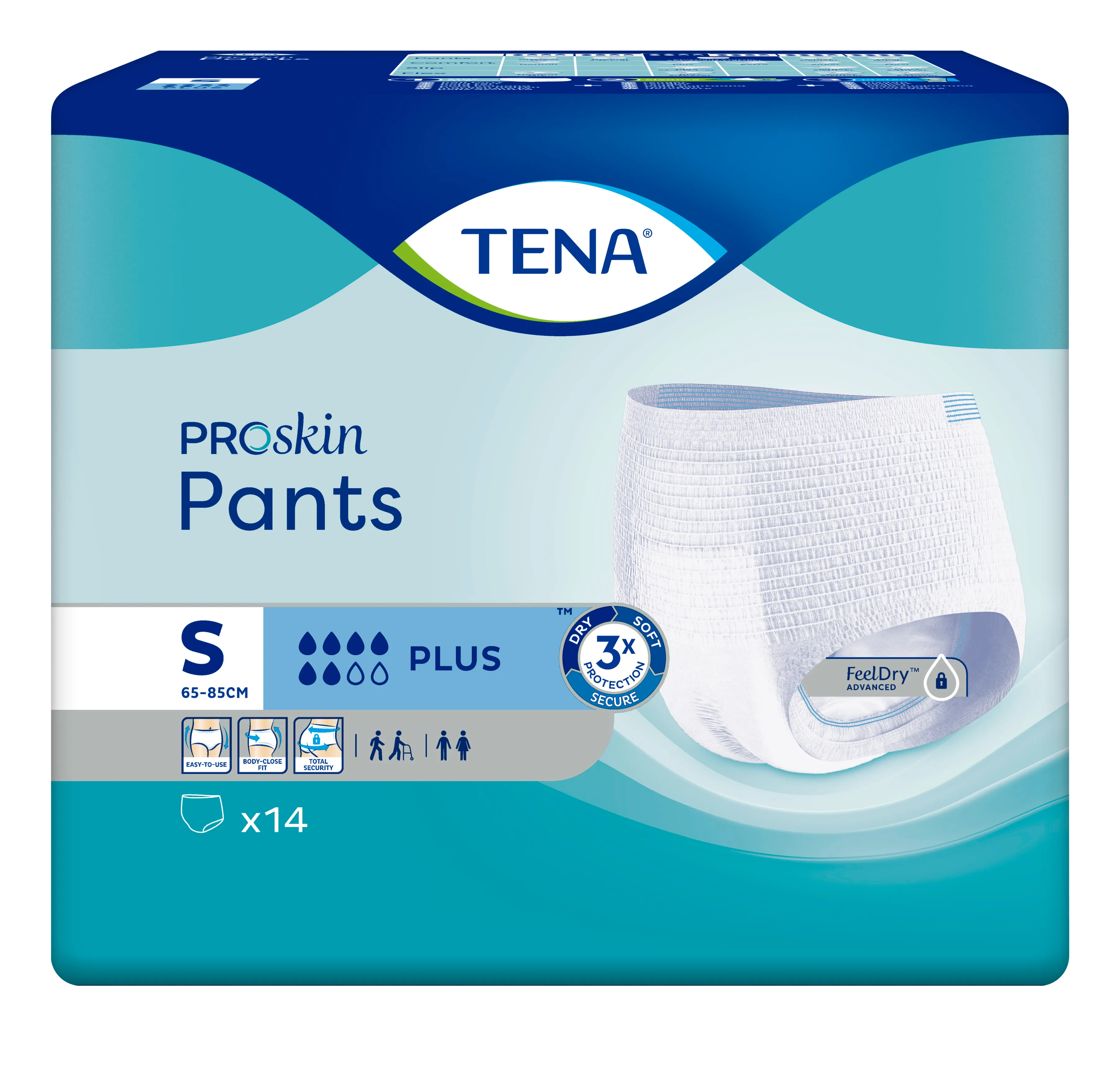 TENA Pants ProSkin Plus majtki chłonne, rozmiar S (obwód: 65-85cm), 14 sztuk
