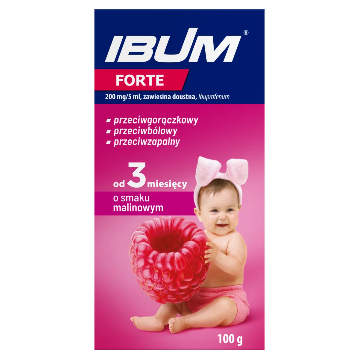 Ibum Forte 200mg/5ml, zawiesina doustna o smaku malinowym, 100 g